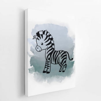 Zebra Desenho Animais Cinza Infantil Quadro Canvas